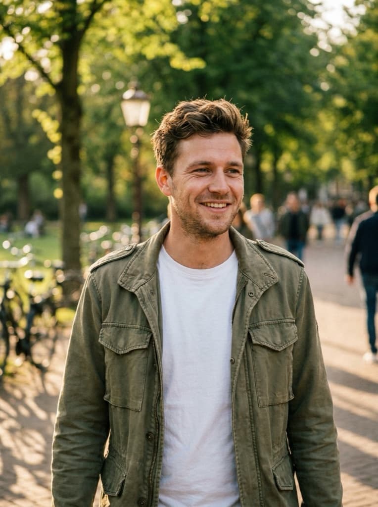 Voorbeeld van een sterke profielfoto buiten met hoge score